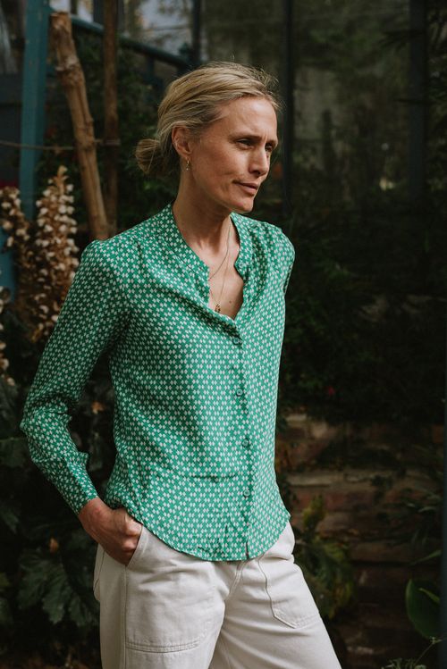 Emerald Green Silk Crepe de Chine Shirt